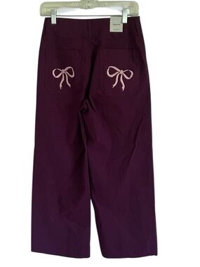 Maeve Purple Colette Bow Pocket Crop Wide Leg Pants NWT W 27